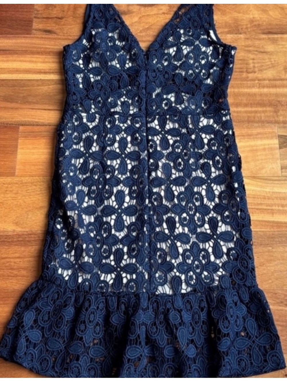 Soieblu NEW Navy Lace Dress Nude Underlay Knee Length Fit N Flare Womens 1X - Picture 2 of 13